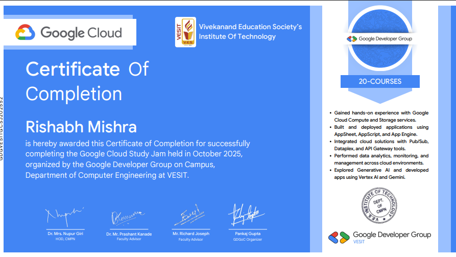 Google Cloud Study Jam certificate