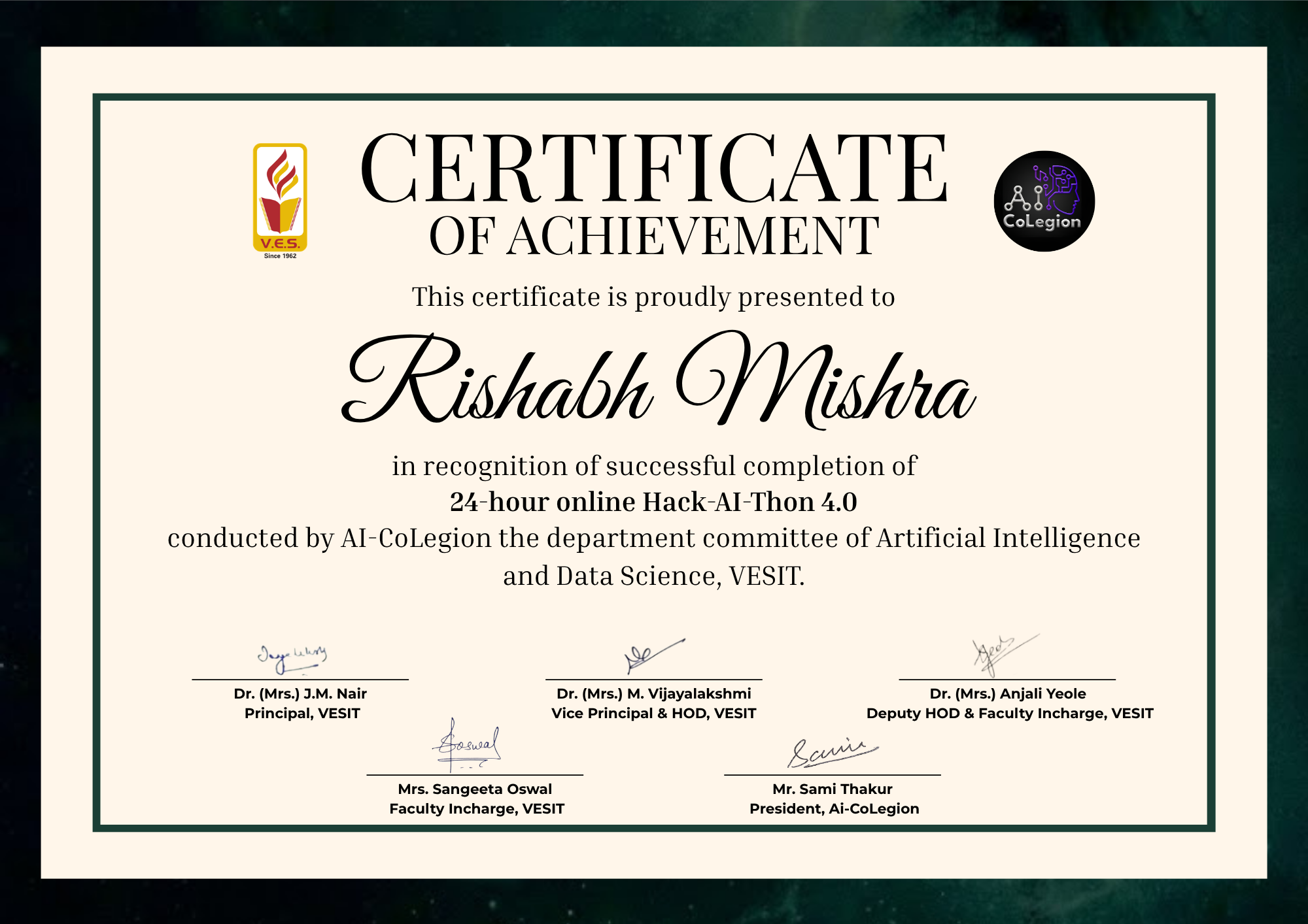 Hack-AI-Thon 4.0 certificate